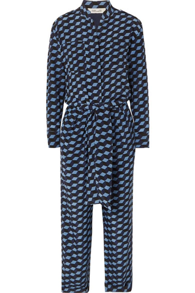 Shop Diane Von Furstenberg Leone Belted Printed Silk Crepe De Chine Jumpsuit
