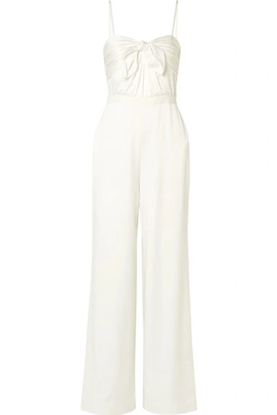 Shop Rachel Zoe Bridgette Bow-embellished Satin-crepe Jumpsuit In White