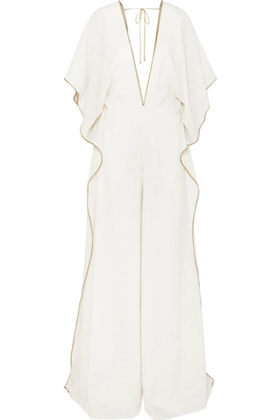 Shop Roland Mouret Auclair Embroidered Wool-crepe Jumpsuit In White