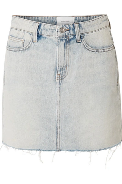 Shop Current Elliott The Five Pocket Frayed Denim Mini Skirt In Light Denim