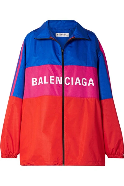 Shop Balenciaga Oversized Printed Color-block Ripstop Jacket In Red