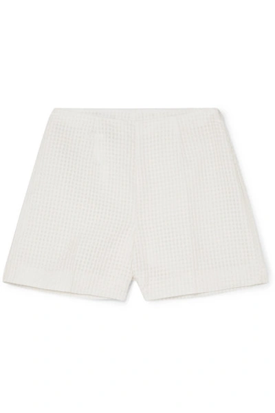 Shop Akris Carlotta Checked Cotton-blend Voile Shorts In White