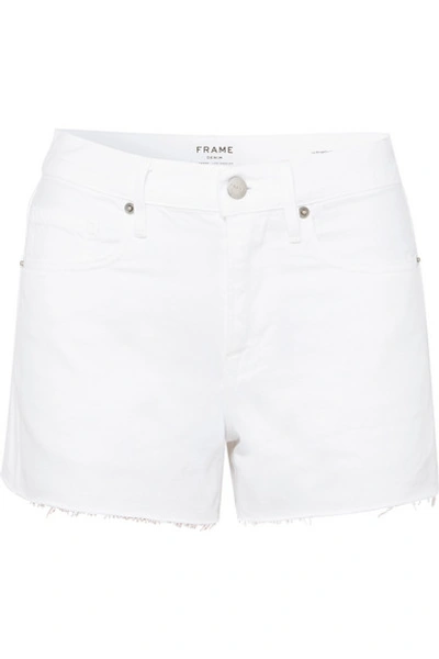 Shop Frame Le Brigette Frayed Denim Shorts In White