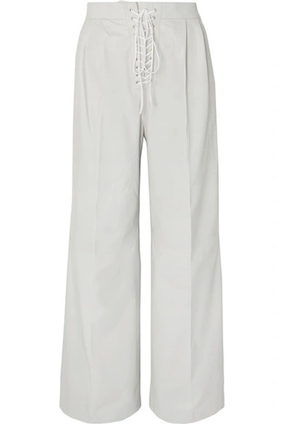 Shop Ben Taverniti Unravel Project Lace-up Leather Wide-leg Pants In Beige