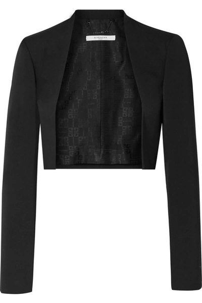 Shop Givenchy Cropped Felt-trimmed Grain De Poudre Wool Blazer In Black