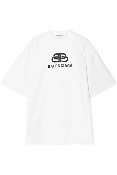 Shop Balenciaga Oversized Printed Cotton-jersey T-shirt In White