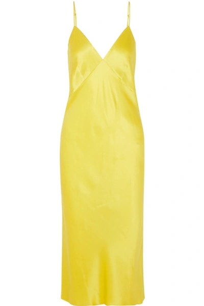 Shop Olivia Von Halle Issa Silk-satin Nightdress In Bright Yellow