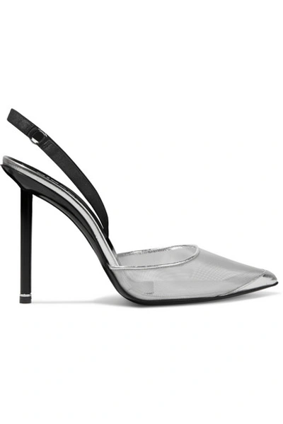 Shop Alexander Wang Alix Metallic Mesh And Leather Slingback Pumps In Silver