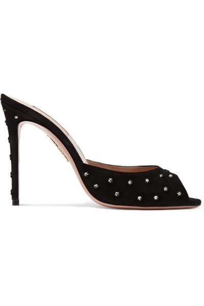 Shop Aquazzura Wish 105 Studded Suede Mules In Black