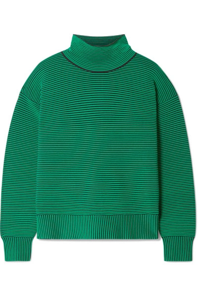 Shop Nagnata + Net Sustain Striped Ribbed Organic Cotton Turtleneck Sweater In Jade