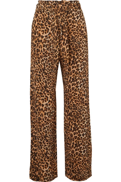 Shop Nanushka Luma Leopard-print Stretch Plissé-jersey Straight-leg Pants In Leopard Print