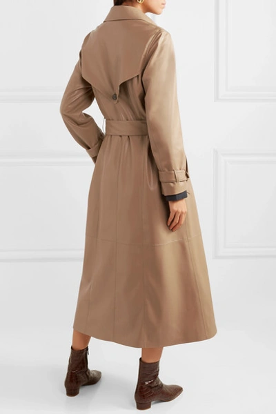 Shop Nanushka Chiara Belted Vegan Leather Trench Coat In Beige