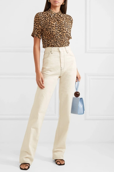 Shop Nanushka Clare Leopard-print Stretch Plissé-jersey Shirt In Leopard Print