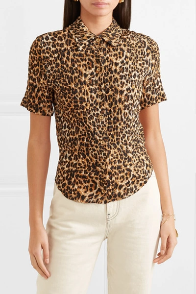 Shop Nanushka Clare Leopard-print Stretch Plissé-jersey Shirt In Leopard Print