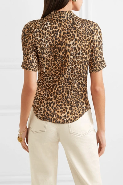 Shop Nanushka Clare Leopard-print Stretch Plissé-jersey Shirt In Leopard Print