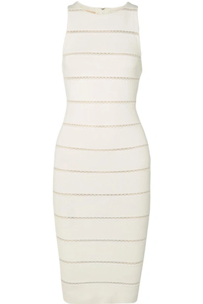 Shop Alice And Olivia Jenner Lace-trimmed Stretch-knit Midi Dress In White