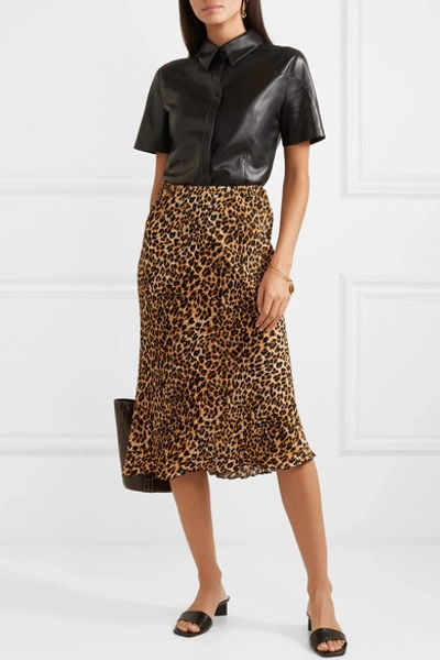 Shop Nanushka Zarina Leopard-print Stretch Plissé-jersey Midi Skirt In Leopard Print