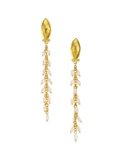 Shop Gurhan Delicate Dew 24k Gold & Keshi Cultivated Pearl Linear Earrings