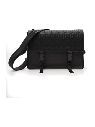 Shop Bottega Veneta Weaved Messenger Bag In Black