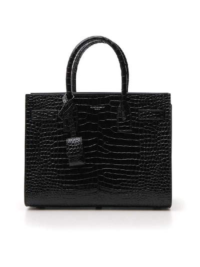 Shop Saint Laurent Croc Effect Small Sac De Jour Tote Bag In Black