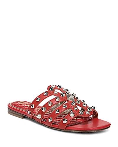 Shop Sam Edelman Women's Beatris Studded Slide Sandals In Candy Red Leather