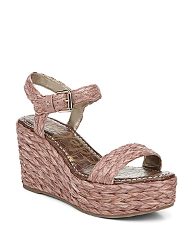Shop Sam Edelman Women's Deena Raffia Wedge Heel Platform Sandals In Pink Raffia