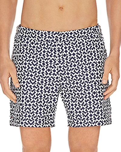 Shop Orlebar Brown Bulldog Frecce Geometric-print Swim Trunks In Blue