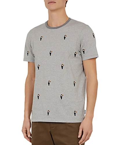 Shop Ted Baker Vipa Parrot-embroidered Crewneck Tee In Gray Marl
