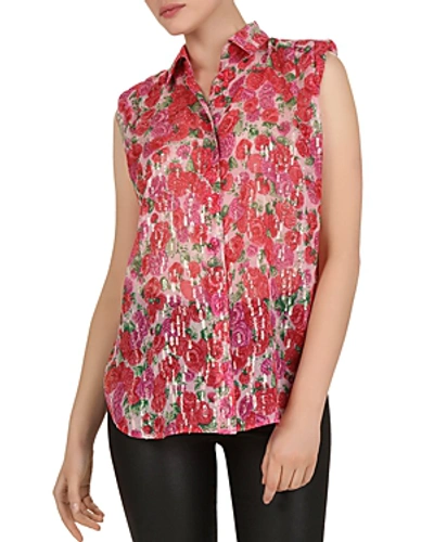 Shop The Kooples Sleeveless Cherry Blossom-printed Shirt In Pink