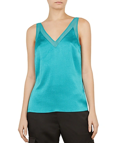 Shop Ted Baker Lilyane Mesh-trimmed Top In Turquoise