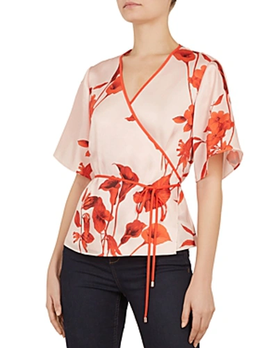 Shop Ted Baker Melonyy Fantasia-print Wrap Top In Pale Pink