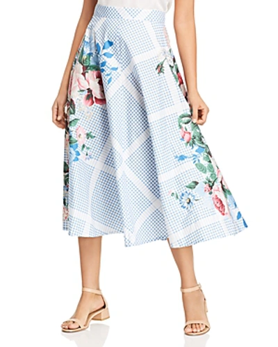 Shop Weekend Max Mara Pacca Checked Floral Midi Skirt In White