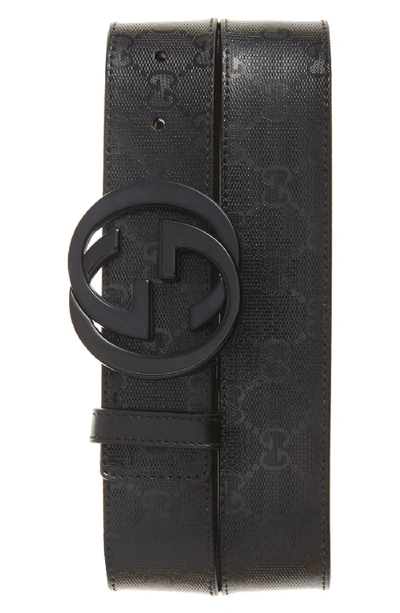 Shop Gucci Logo Embossed Leather Belt In Black