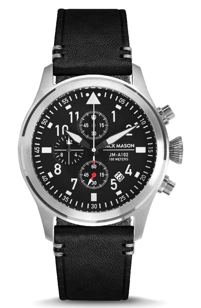 Shop Jack Mason Chronograph Leather Strap Watch, 42mm In Silver