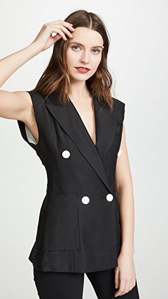 black sleeveless blazer outfit
