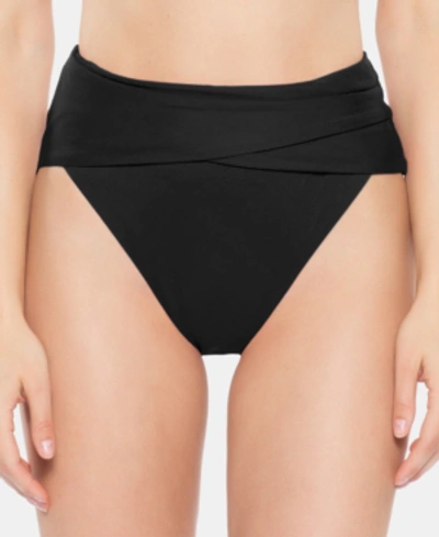 Shop Becca Solid Color-code Wrap-front High-waist Bikini Bottoms Women's Swimsuit In Black