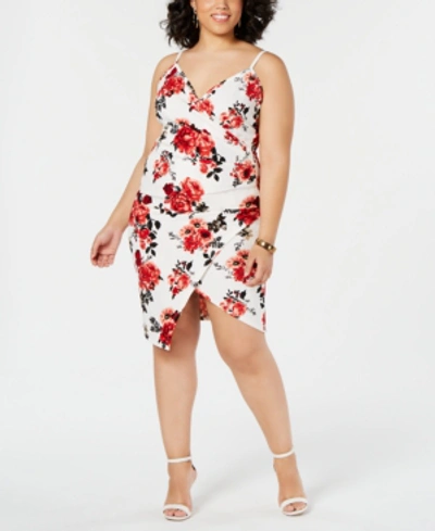 Shop Almost Famous Trendy Plus Size Printed Faux-wrap Dress In Cream Combo