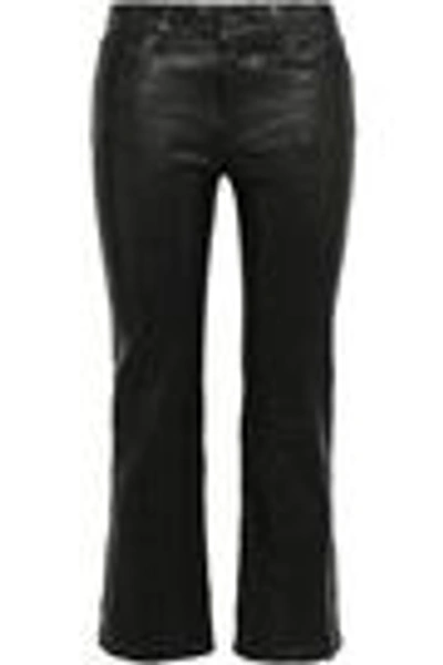 Shop J Brand Selena Cropped Leather Bootcut Pants In Black