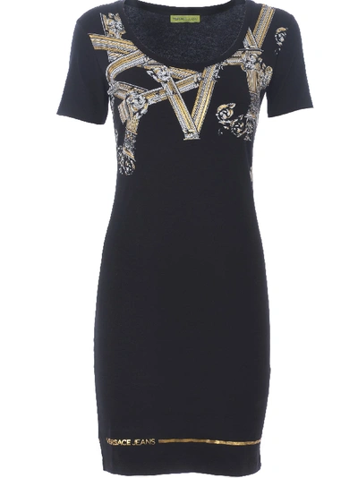 Shop Versace Foil Print Dress In Nero