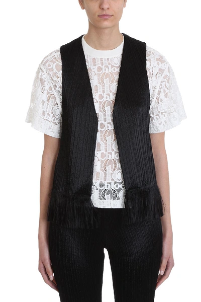Shop Chloé Waistcoat In Fringed Crinkled Jacquard Vest In Black