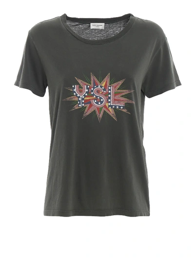 Shop Saint Laurent Logo Print T-shirt In Gris Delave/multi