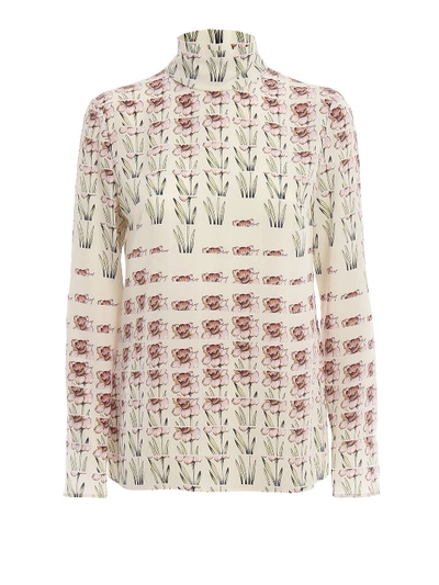 Shop Prada Floral Printed Top In Alabastro