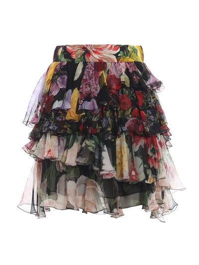 Shop Dolce & Gabbana Floral Ruffled Skirt In Ortensie/fiori F.nero