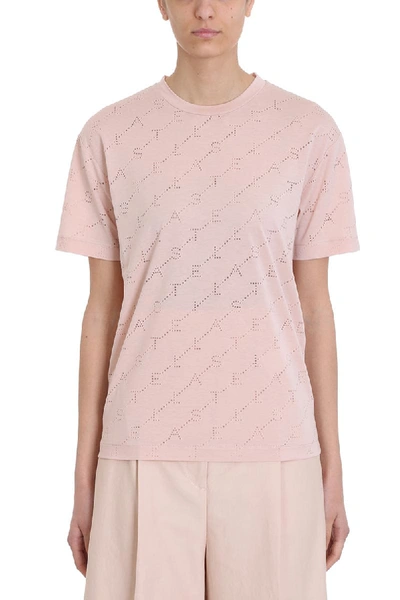 Shop Stella Mccartney Logo Pink Perfored Cotton T-shirt In Powder
