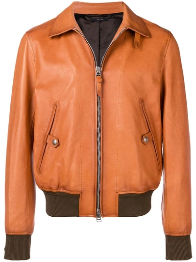 Shop Tom Ford Classic Collar Bomber Jacket In M04 Brown