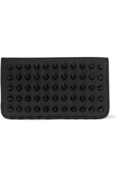 Shop Christian Louboutin Credilou Spiked Textured-leather Cardholder In Black