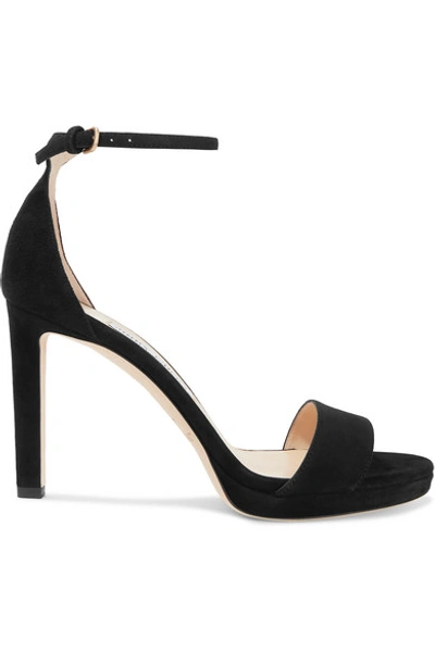 Shop Jimmy Choo Misty 100 Suede Platform Sandals In Black