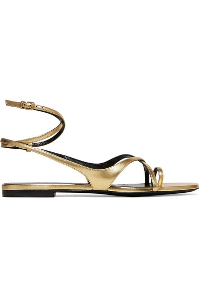 Shop Saint Laurent Gia Metallic Leather Sandals In Gold