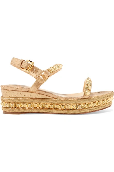 Shop Christian Louboutin Pyradiams 60 Spiked Lamé Wedge Sandals In Gold