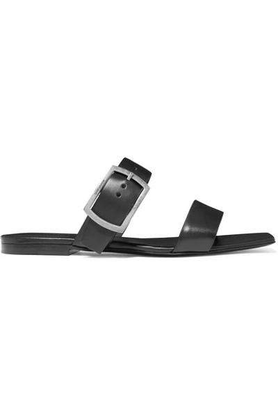 Shop Saint Laurent Oak Leather Slides In Black